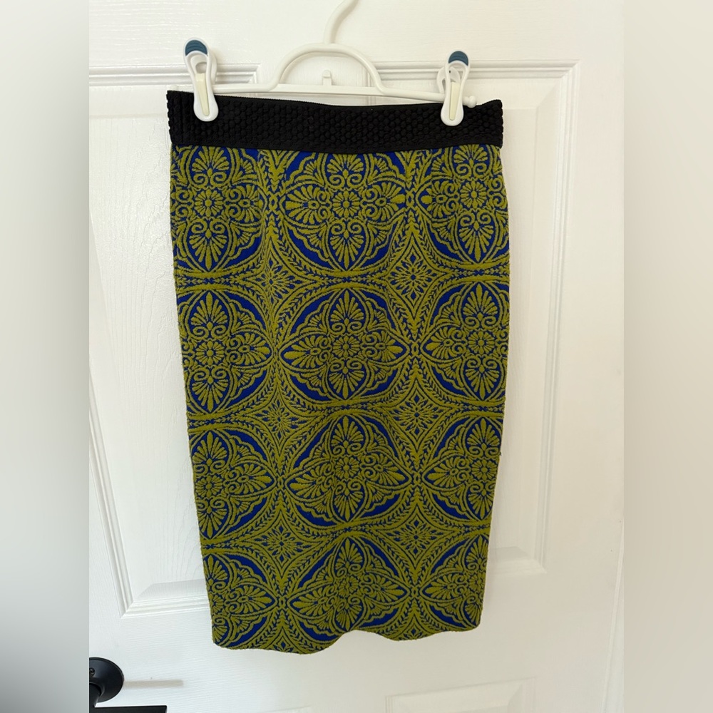 Maeve Black and Olive Patterned Pencil Skirt